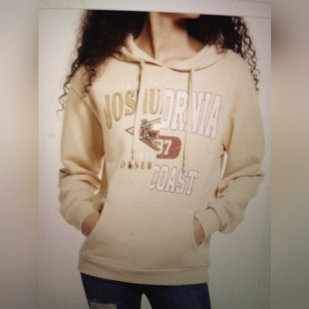 NWT NORDSTROM VINYL ICON JOSHUA TREE & CALI COAST SPLIT GRAPHIC HOODIE TAN MED